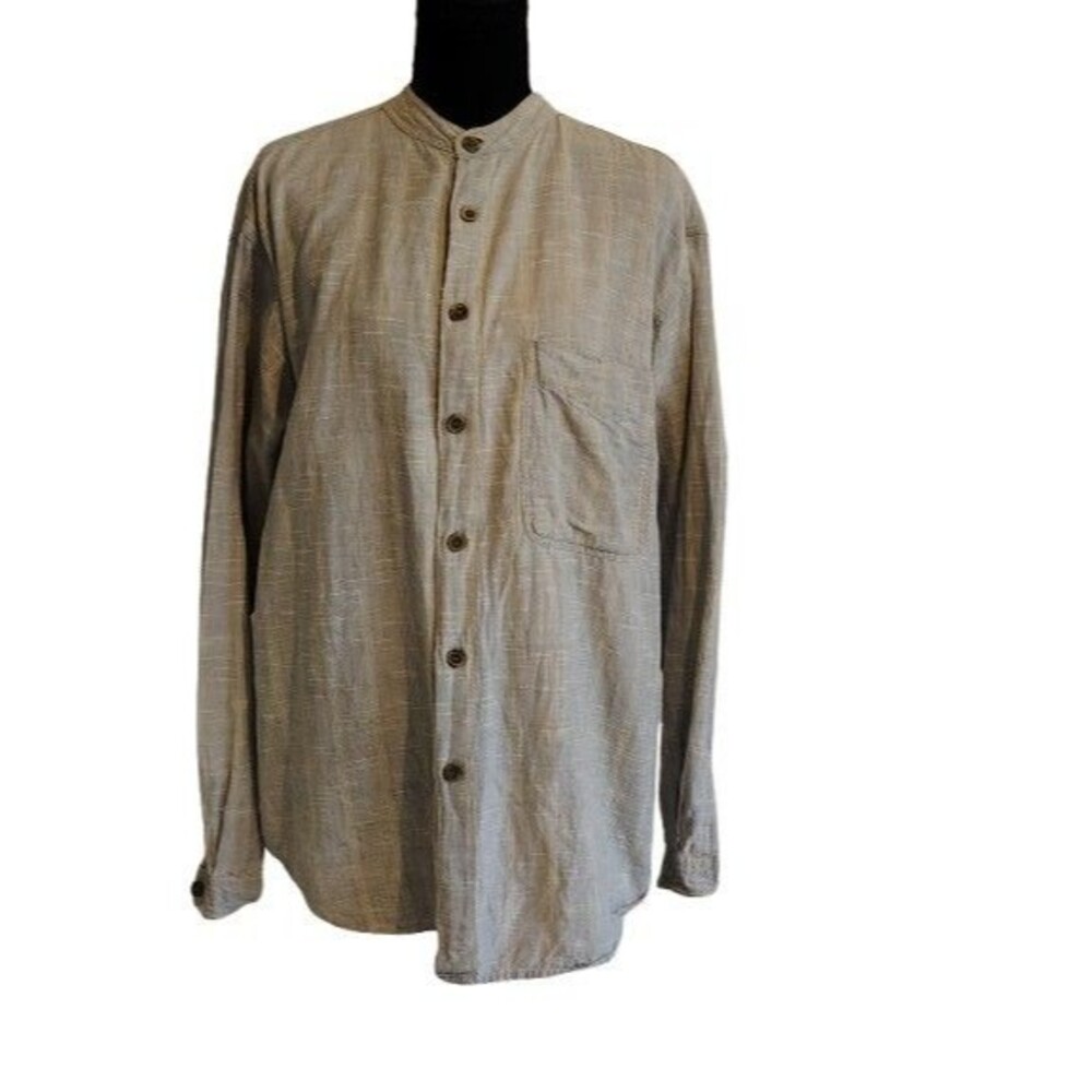 Vintage Authentic Mountain Outfitters Linen Look Cotton Band Collar Shirt Medium